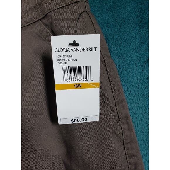 Gloria Vanderbilt Pants Size 16 W Womens Brown Stretch Capri Plus Cargo NWT - Picture 3 of 16